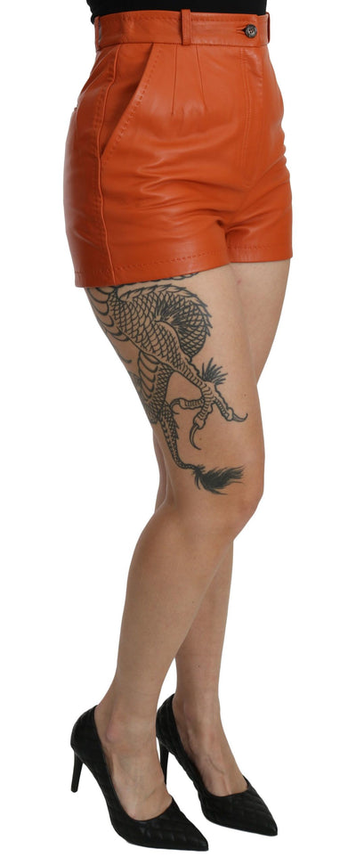 Dolce & Gabbana Orange Leder High Waist Hot Pants Shorts