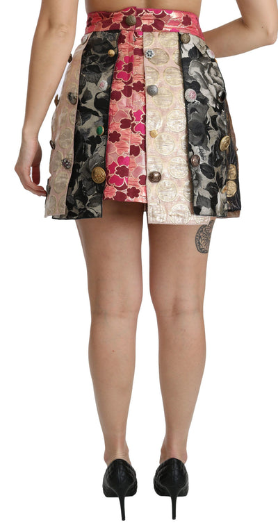 Dolce & Gabbana Mehrfarbiger Jacquard-Kristallrock mit Blumenmuster