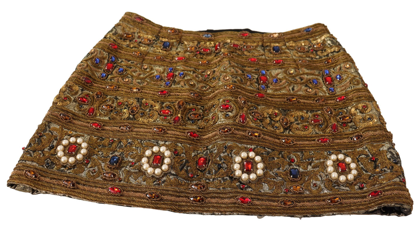 Dolce & Gabbana Goldfarbener Kristall-Jacquard-Rock mit hoher Taille