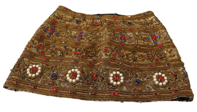 Dolce & Gabbana Goldfarbener Kristall-Jacquard-Rock mit hoher Taille