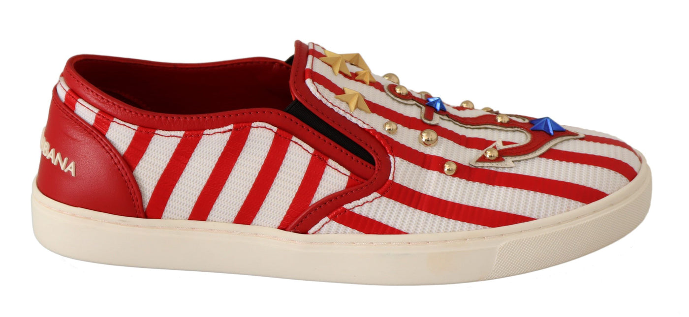 Dolce & Gabbana Rot Weiß Anker Nieten Loafers Schuhe