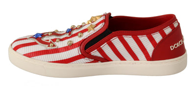 Dolce & Gabbana Rot Weiß Anker Nieten Loafers Schuhe