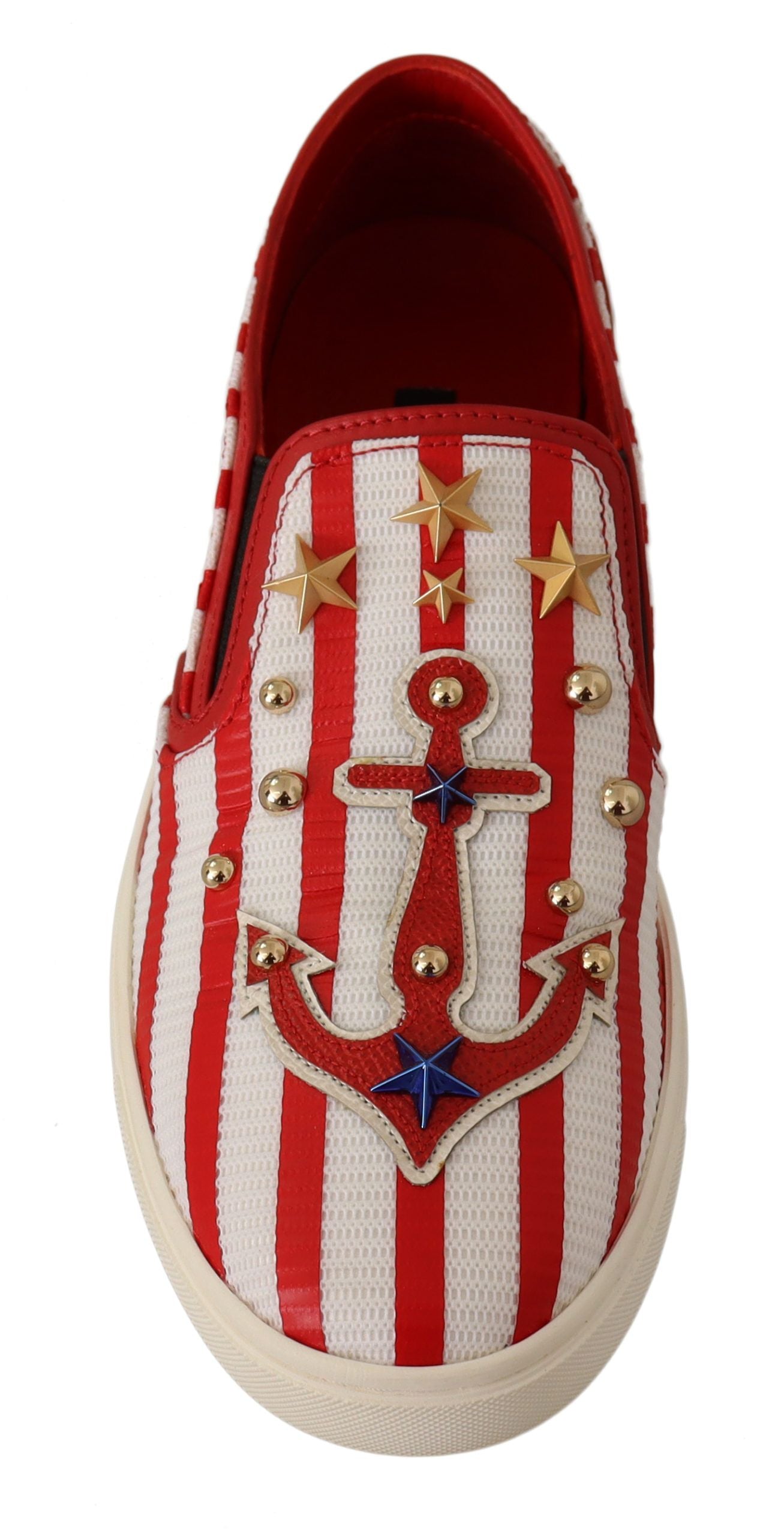 Dolce & Gabbana Rot Weiß Anker Nieten Loafers Schuhe