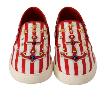 Dolce & Gabbana Rot Weiß Anker Nieten Loafers Schuhe
