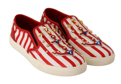 Dolce & Gabbana Rot Weiß Anker Nieten Loafers Schuhe