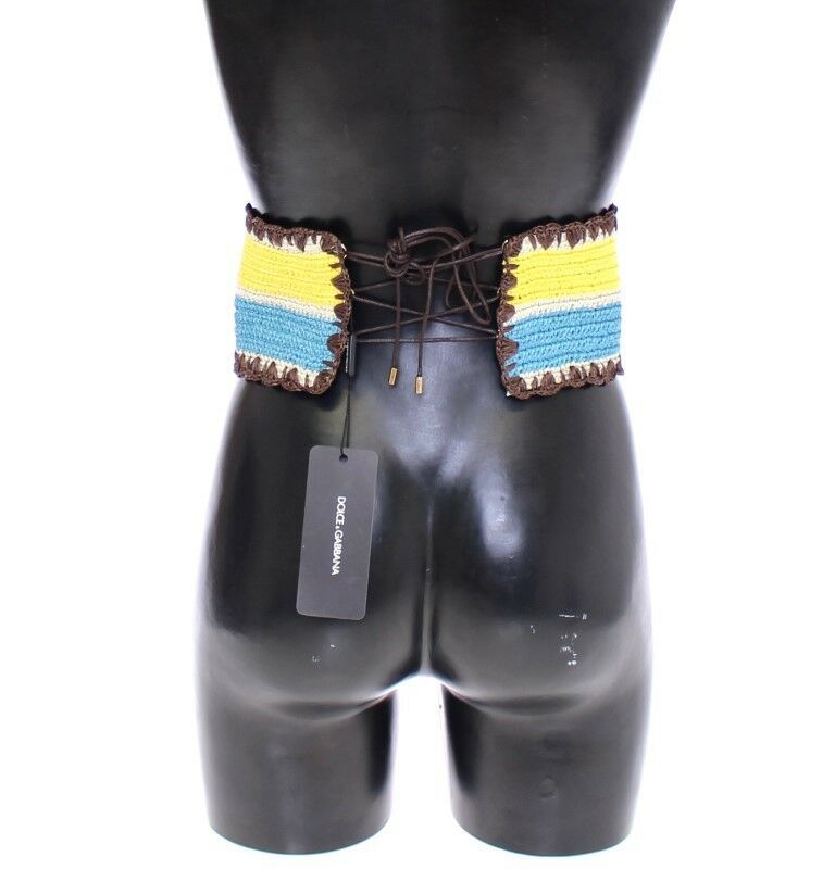 Dolce & Gabbana Gelb gestreifter Raffia-Gürtel mit breiter Taille