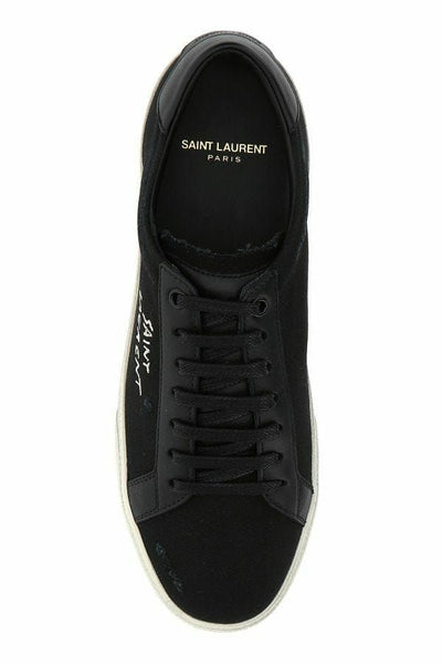Saint Laurent Schlichte Low-Top-Sneakers aus schwarzem Canvas und Leder