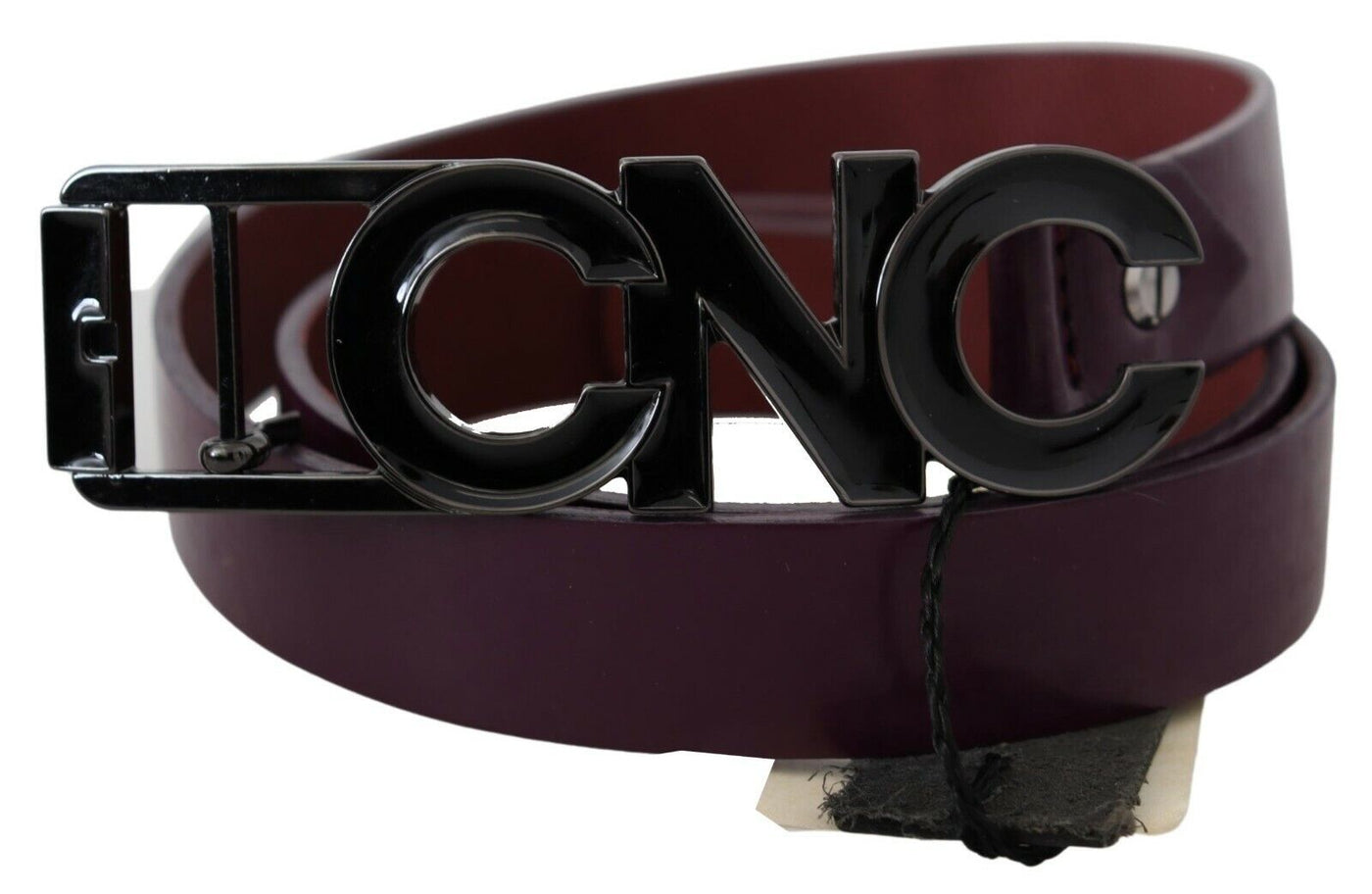 Costume National Braunes Leder Großes Logo Buchstabenschnalle Gürtel