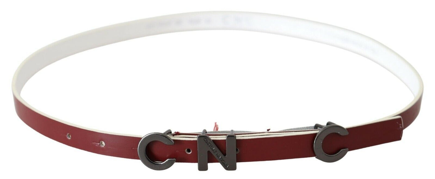 Costume National Maroon Leder Logo Skinny Mode