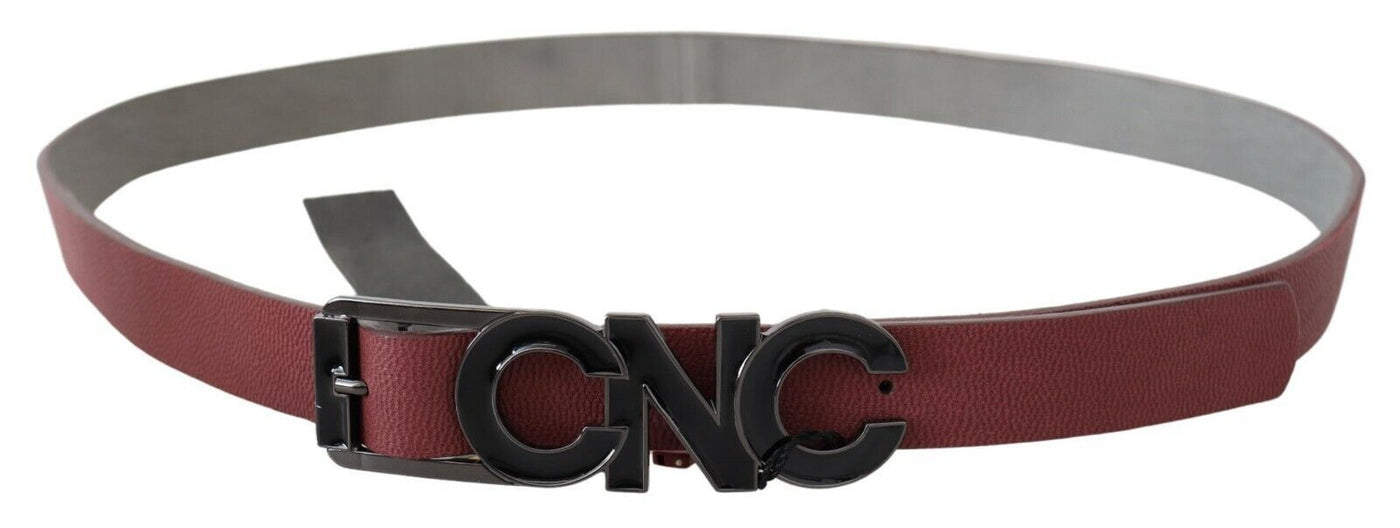 Costume National Maroon Skinny Leder Logo Mode Gürtel