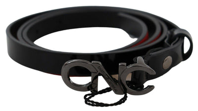 Costume National Schwarzer Skinny Leder Logo Schnallengürtel