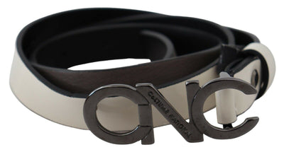 Costume National Weiß Schwarz Leder Brief Logo Schnalle Gürtel