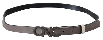 Costume National Weiß Schwarz Leder Brief Logo Schnalle Gürtel