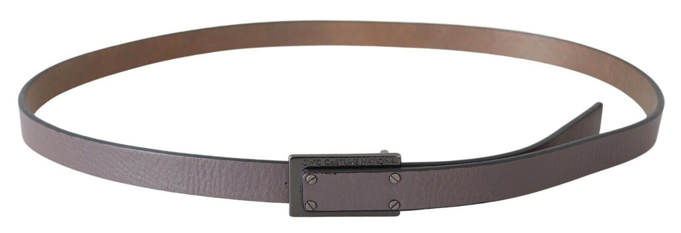 Costume National Brauner Leder Tactical Logo Schraubschnalle Gürtel