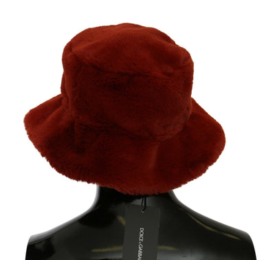 Dolce & Gabbana Rot Bordeaux Pelz breite Krempe Eimer Hut