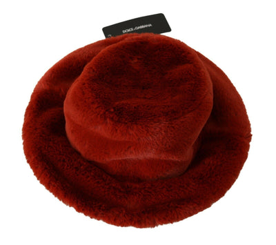 Dolce & Gabbana Rot Bordeaux Pelz breite Krempe Eimer Hut