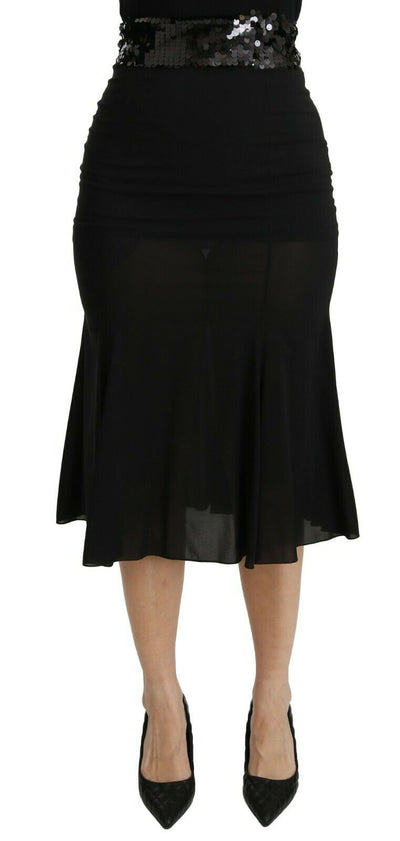 Dolce & Gabbana Schwarzer Meerjungfrauen-Midi-Seidenrock mit hoher Taille