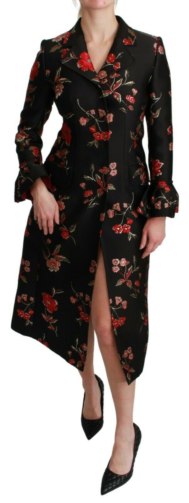 Dolce & Gabbana Schwarze Jacke mit Blumenstickerei Mantel