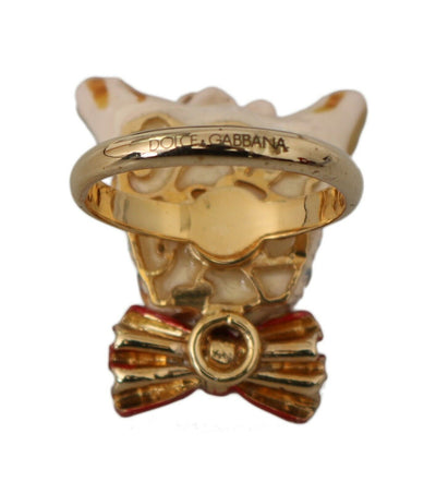 Dolce & Gabbana Gold Messing Harz Beige Hund Haustier gebrandmarkt Accessoire Ring