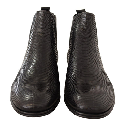 Dolce & Gabbana Schwarze Lederstiefeletten aus Eidechsenhaut