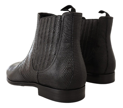 Dolce & Gabbana Schwarze Lederstiefeletten aus Eidechsenhaut