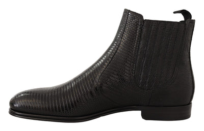 Dolce & Gabbana Schwarze Lederstiefeletten aus Eidechsenhaut