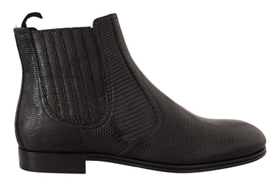 Dolce & Gabbana Schwarze Lederstiefeletten aus Eidechsenhaut