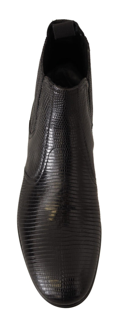 Dolce & Gabbana Schwarze Lederstiefeletten aus Eidechsenhaut