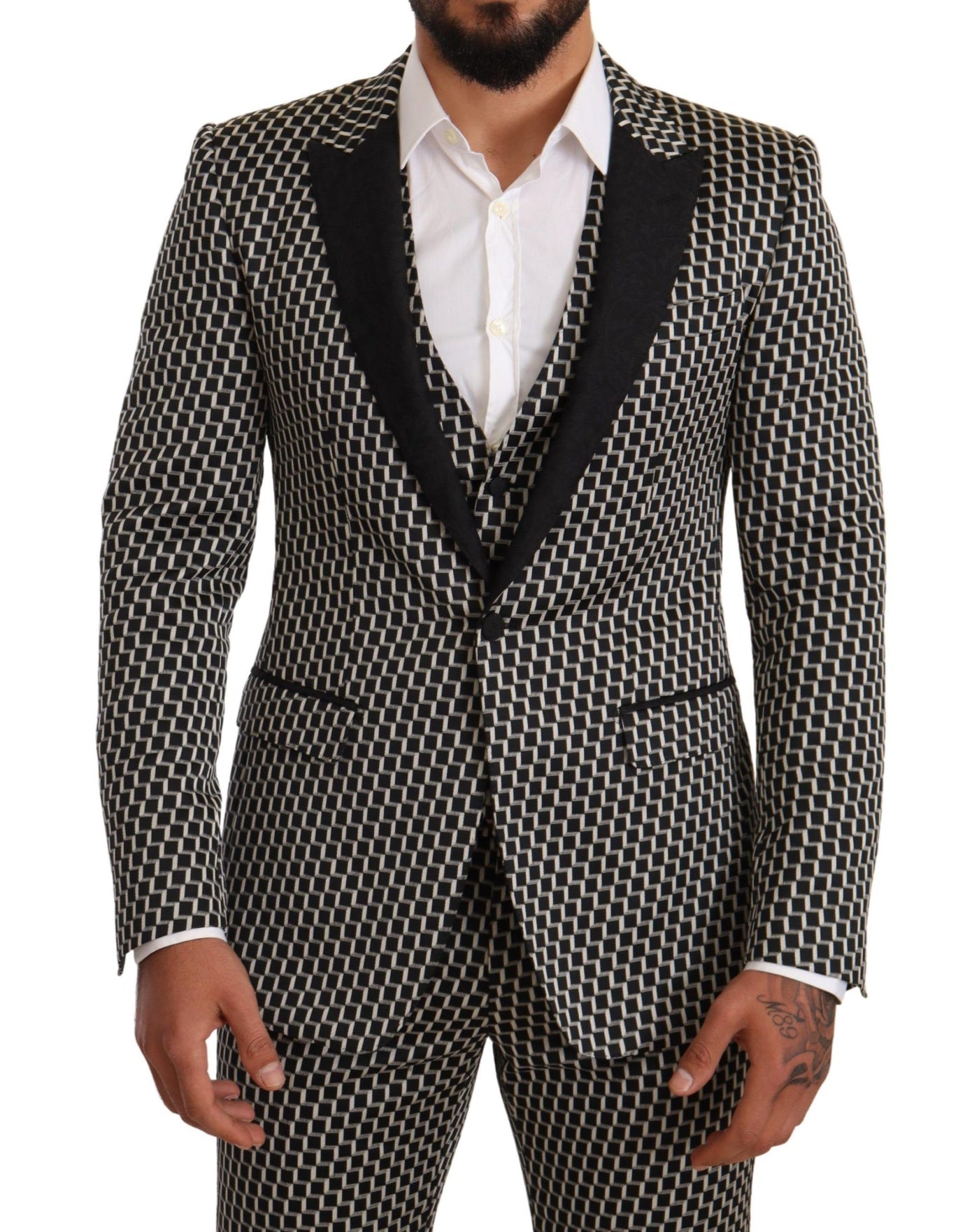 Dolce & Gabbana Schwarz Weiß Karo 3er Set MARTINI Anzug