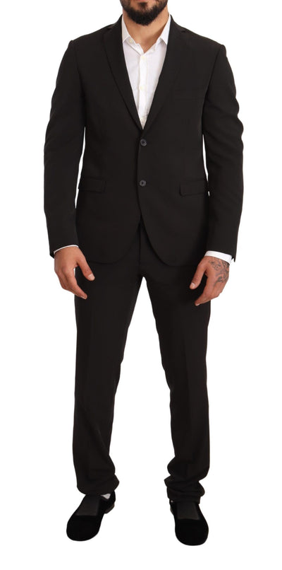Domenico Tagliente Schwarzer Polyester Slim 2 Stück Set TAGLIENTE Anzug