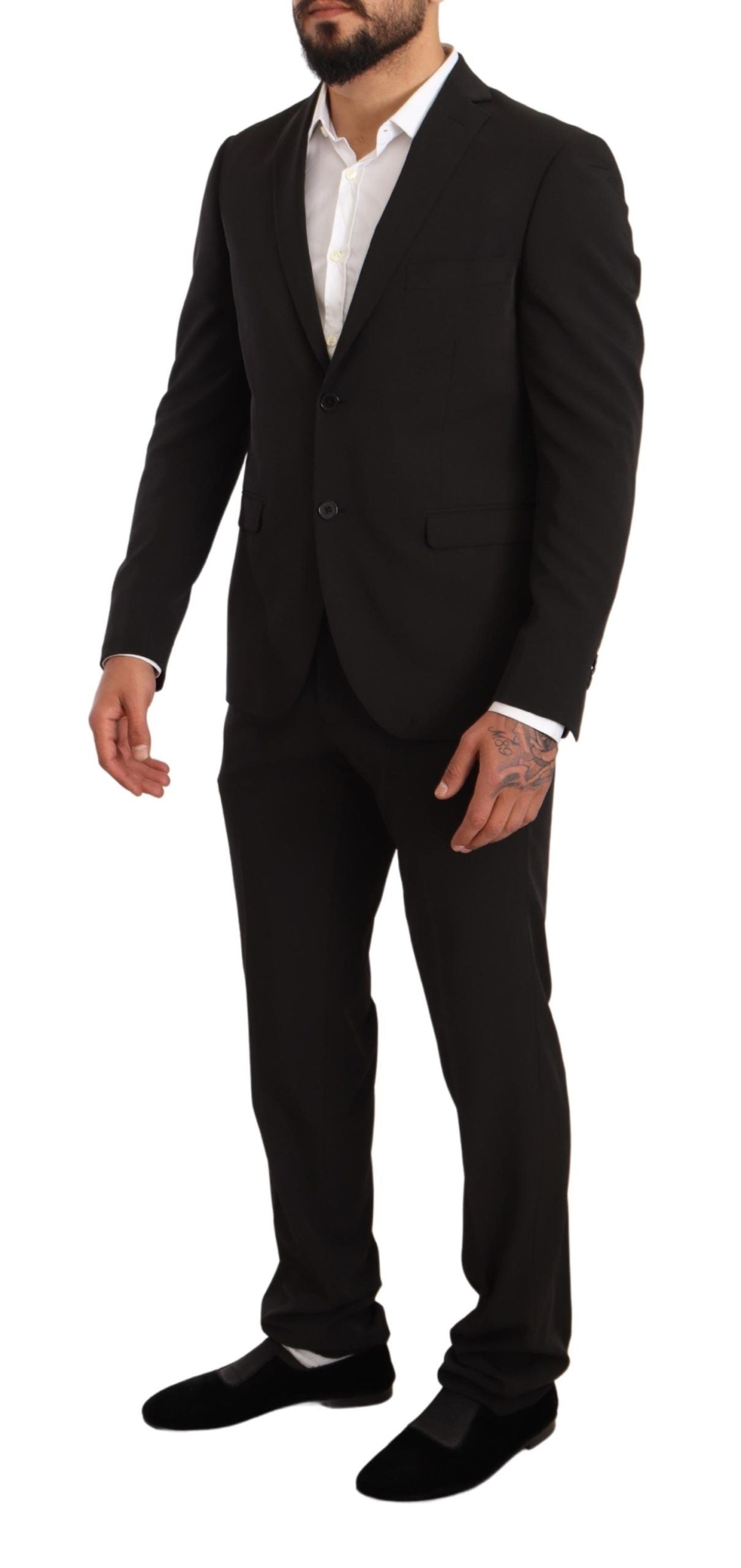 Domenico Tagliente Schwarzer Polyester Slim 2 Stück Set TAGLIENTE Anzug