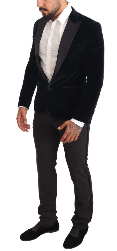 Dolce & Gabbana Blauer Samt-Baumwolle Slim Fit Smoking Anzug