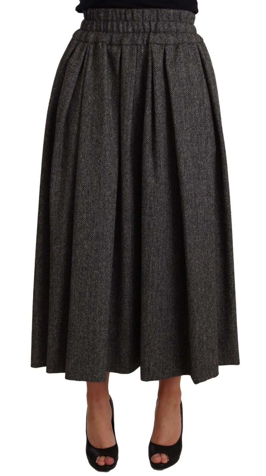 Dolce & Gabbana Grauer Rock aus Wolle mit hoher Taille in A-Linie PIECE