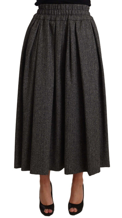 Dolce & Gabbana Grauer Rock aus Wolle mit hoher Taille in A-Linie PIECE