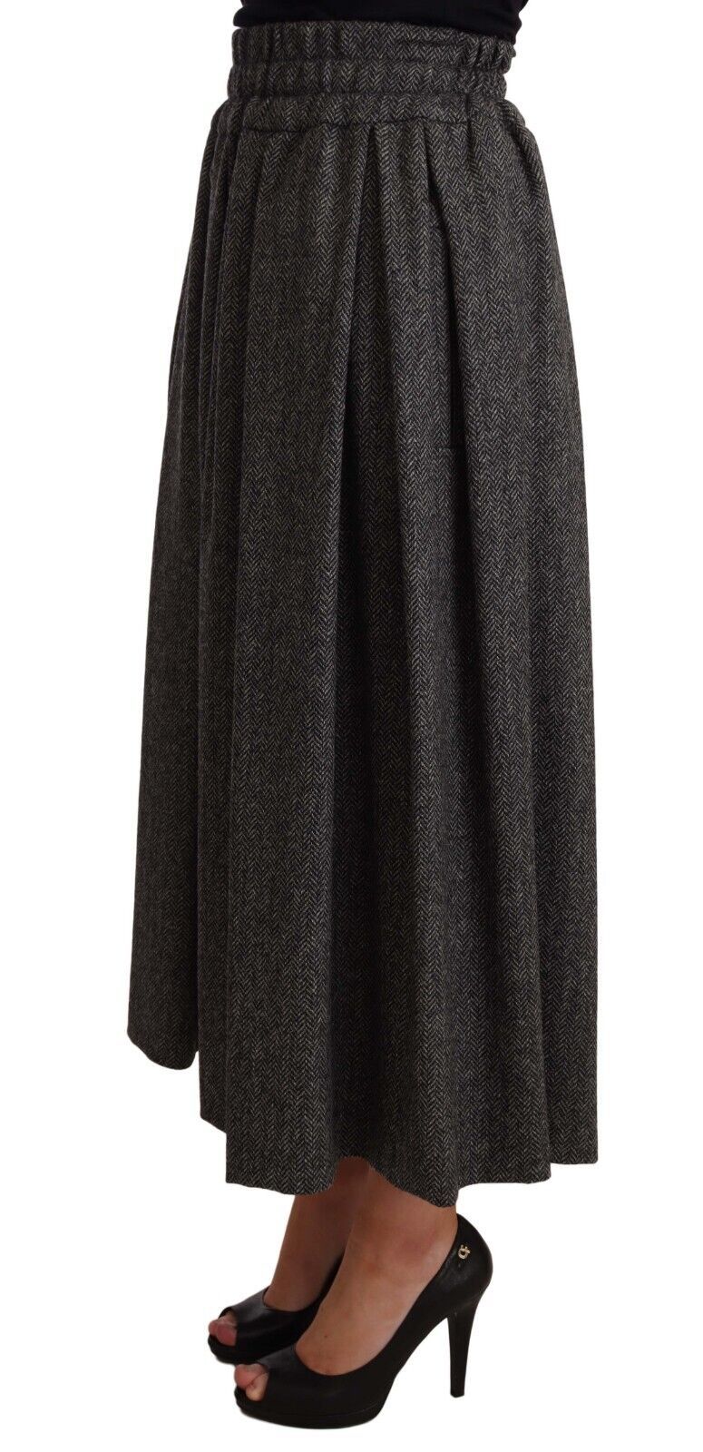 Dolce & Gabbana Grauer Rock aus Wolle mit hoher Taille in A-Linie PIECE