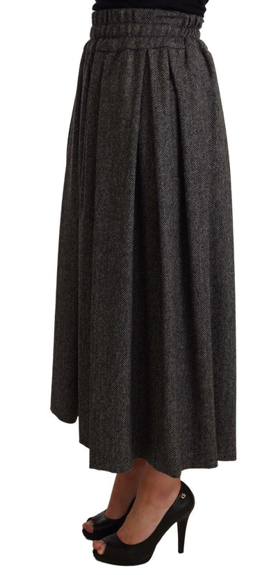 Dolce & Gabbana Grauer Rock aus Wolle mit hoher Taille in A-Linie PIECE