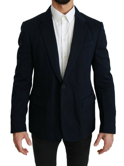 Dolce & Gabbana Blaue solide Baumwoll-Seiden-Stretchjacke Blazer