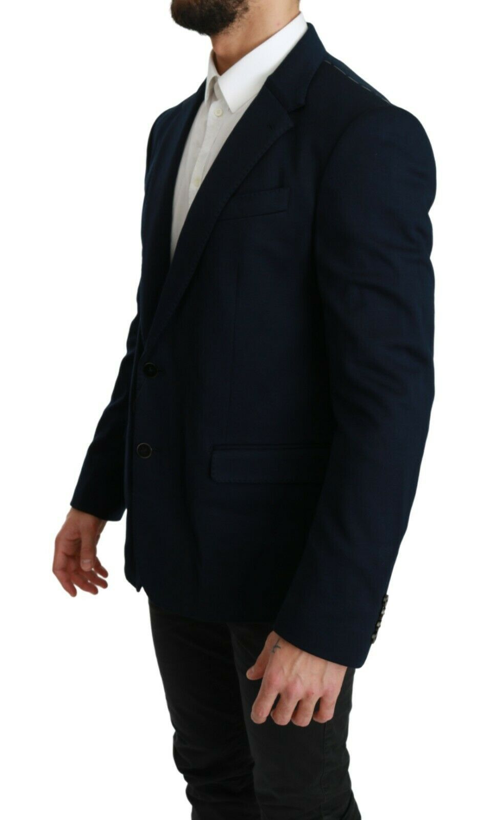 Dolce & Gabbana Blaue solide Baumwoll-Seiden-Stretchjacke Blazer