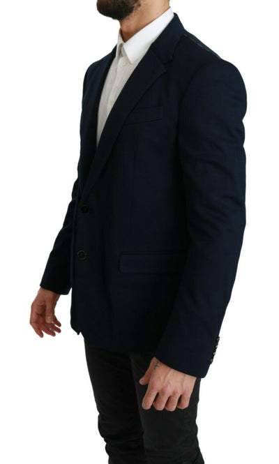 Dolce & Gabbana Blaue solide Baumwoll-Seiden-Stretchjacke Blazer