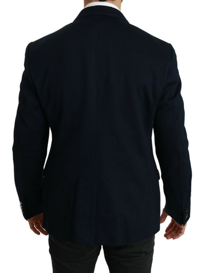 Dolce & Gabbana Blaue solide Baumwoll-Seiden-Stretchjacke Blazer