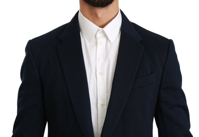 Dolce & Gabbana Blaue solide Baumwoll-Seiden-Stretchjacke Blazer
