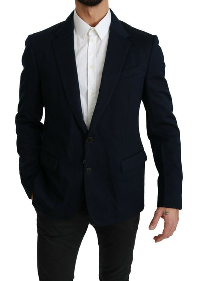 Dolce & Gabbana Blaue solide Baumwoll-Seiden-Stretchjacke Blazer