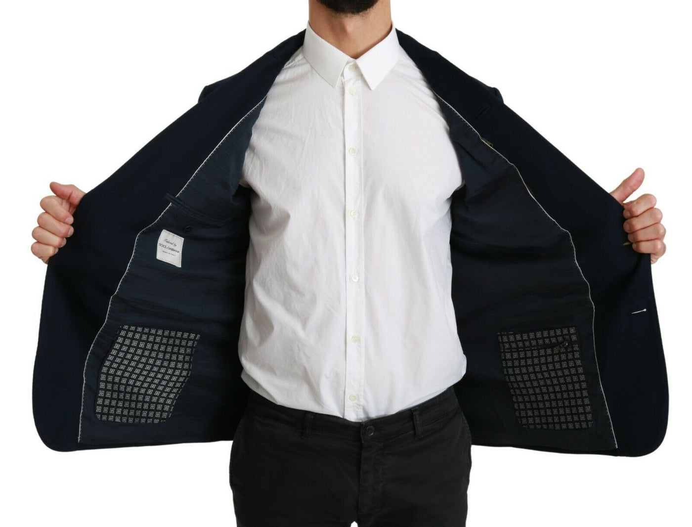 Dolce & Gabbana Blaue solide Baumwoll-Seiden-Stretchjacke Blazer