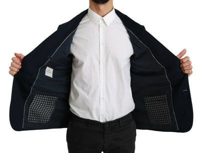 Dolce & Gabbana Blaue solide Baumwoll-Seiden-Stretchjacke Blazer