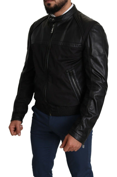 Dolce & Gabbana Schwarzes Nylon durchgehender Reißverschluss Männer Bomber Mantel Jacke
