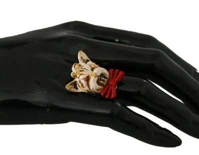 Dolce & Gabbana Beige Hund Haustier Branding Accessoire Gold Messing Harz Ring