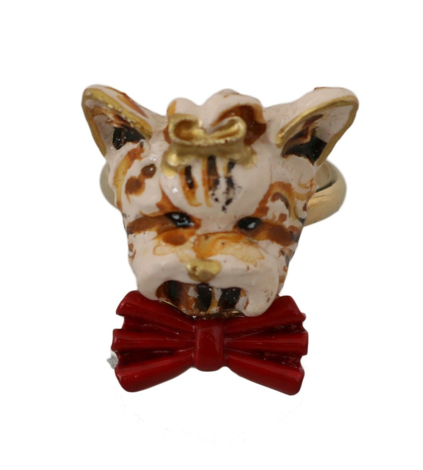 Dolce & Gabbana Beige Hund Haustier Branding Accessoire Gold Messing Harz Ring