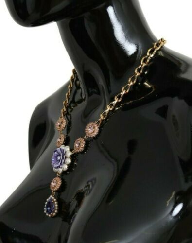 Dolce & Gabbana Rosa Gold Messing Kristall Lila Perle Anhänger