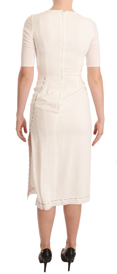 Dolce & Gabbana Weißes Midikleid aus Crêpe mit Blumenmuster und Schlitz