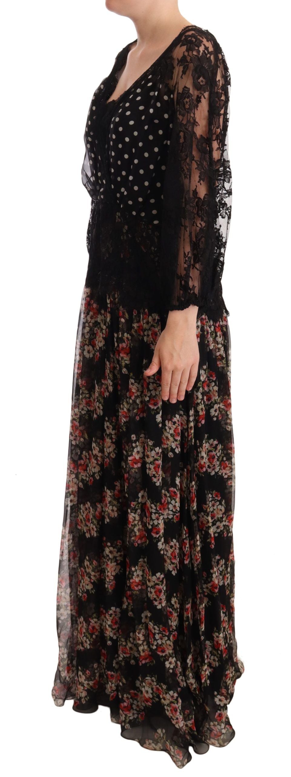 Dolce & Gabbana Schwarzes Maxi-Capri-Kleid mit geblümter Spitze